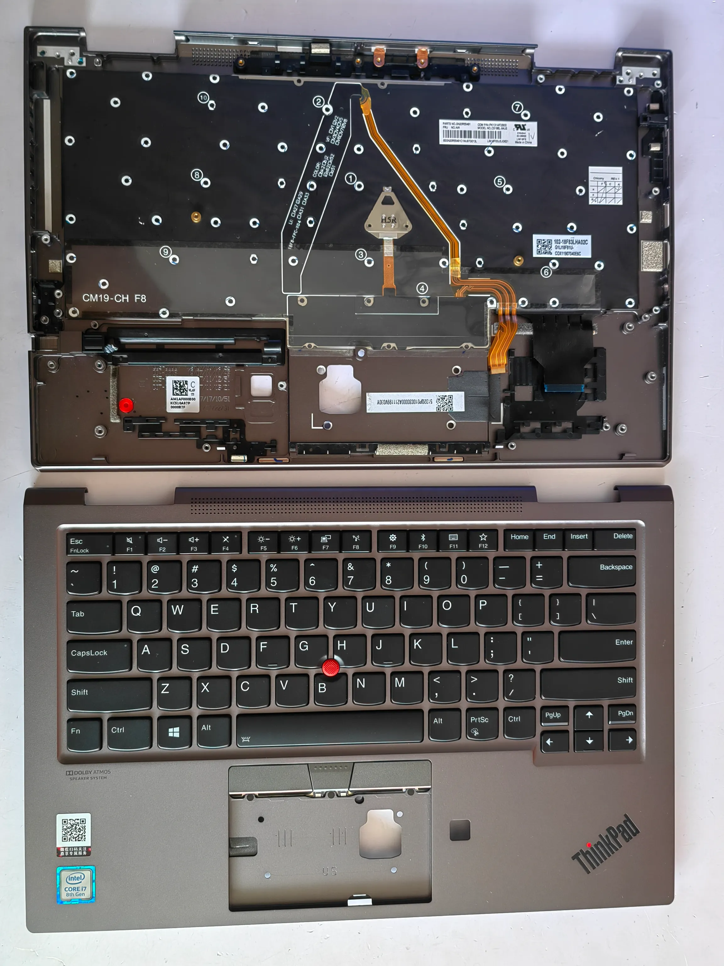 Picture of Laptop US keyboard forNew Replacement Keyboard Laptop For IBM X1C 2019/X1 Carbon 2019 GEN7 /X1 carbon 7TH C shell GRAY FRAME BLACK Palmrest Upper Case With Point Backlit US US Layout